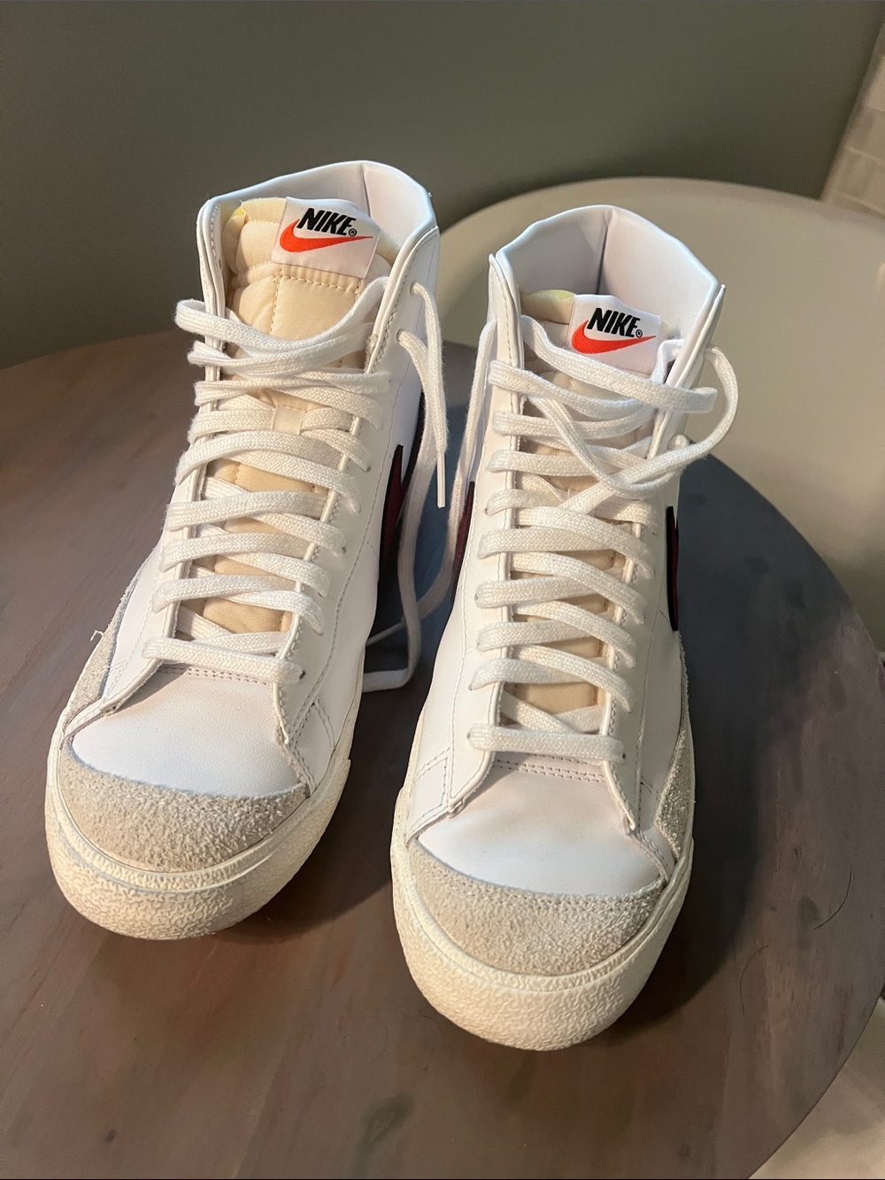 Nike High-Top Blazer Style Sneakers - White with Red Swoosh mens size 10.5